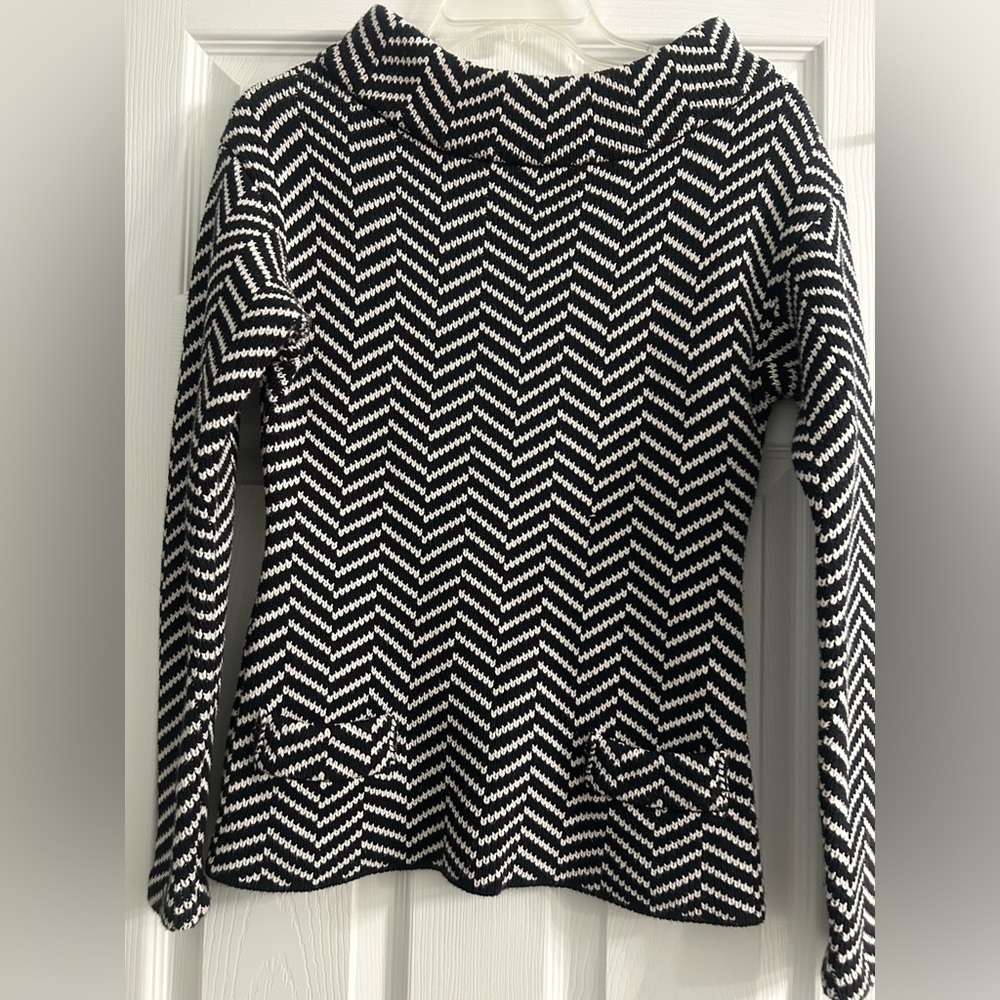 Tracy Reese Black and White Chevron Thick Sweater Size Amall